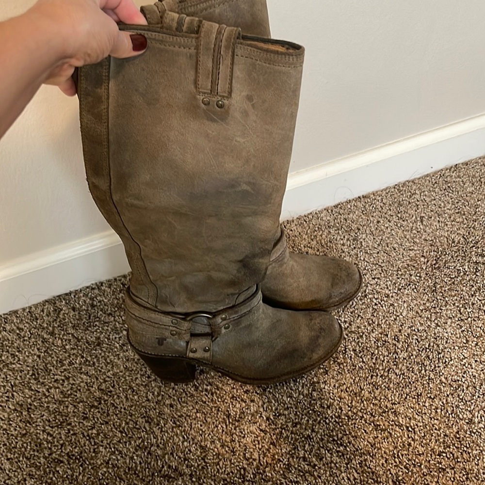 FRYE Carmen Harness Distressed Leather Tall Boots